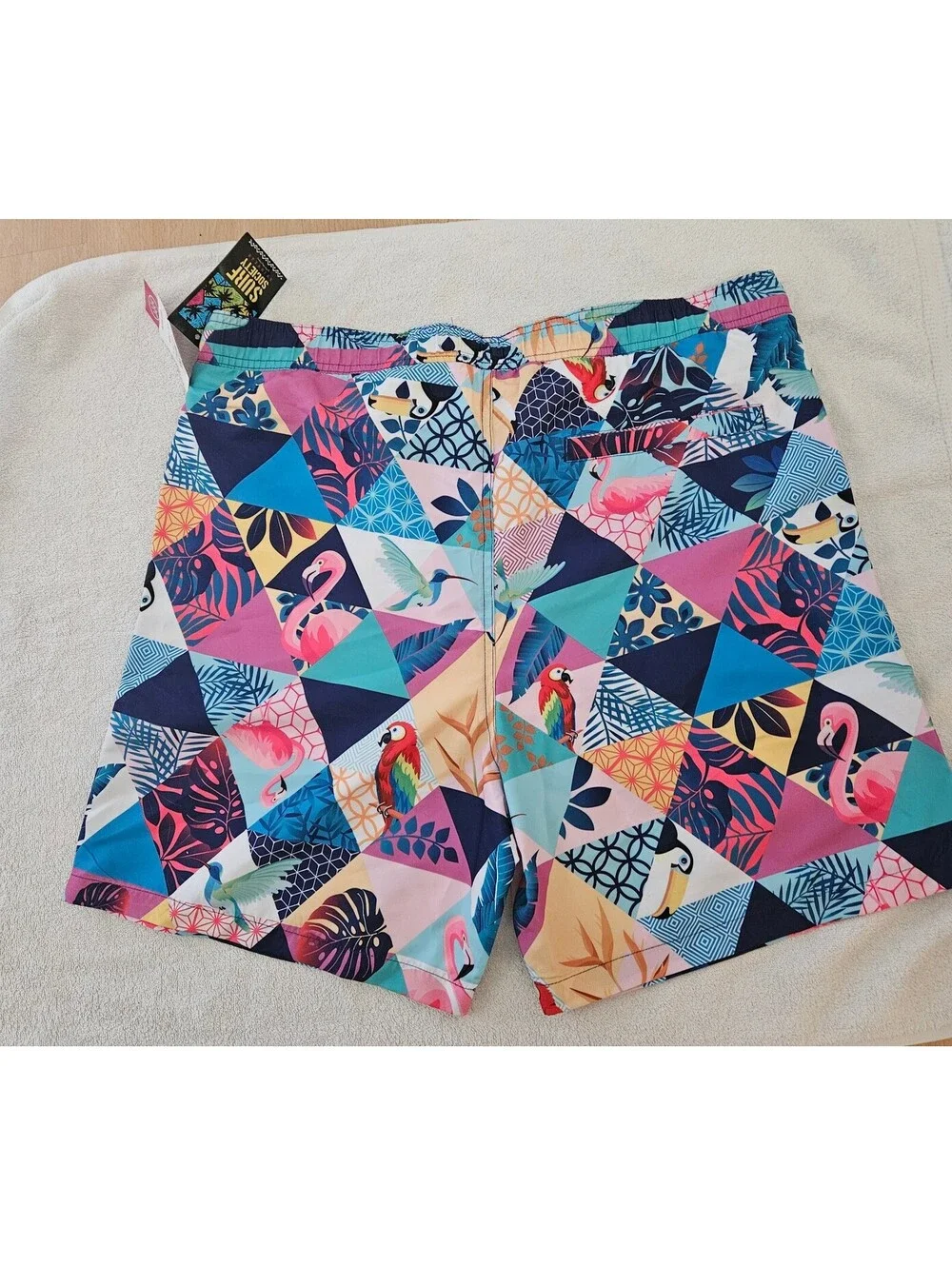 Surf Society Men's Medium Multi-Color Tropical Flamingo Parrot Swim Trunks NWT